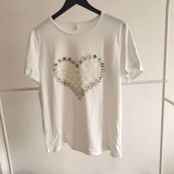 Simple style with exquisite details - white round-neck short-sleeved T-shirt